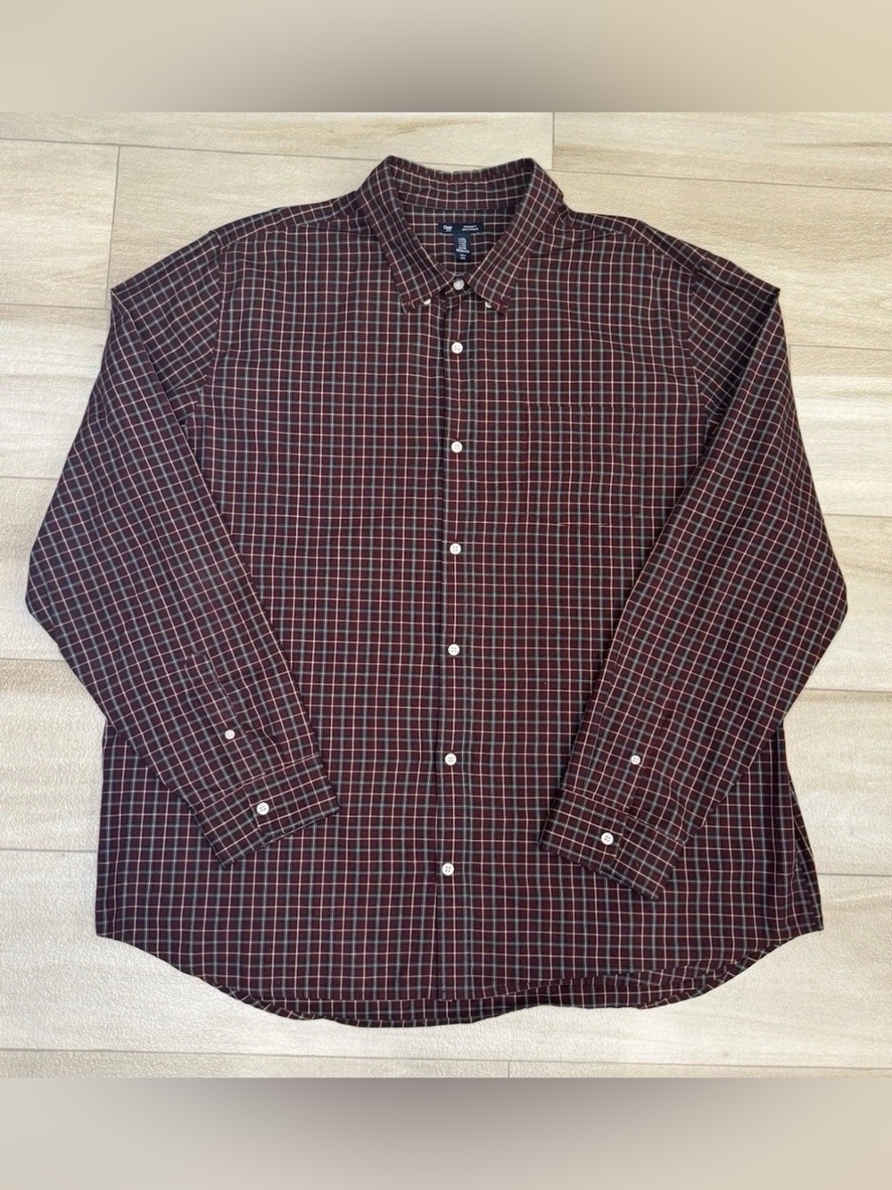 Gap Shirt Mens XXL Red Navy Plaid Button Down Standard Fit Coupe Long Sleeve